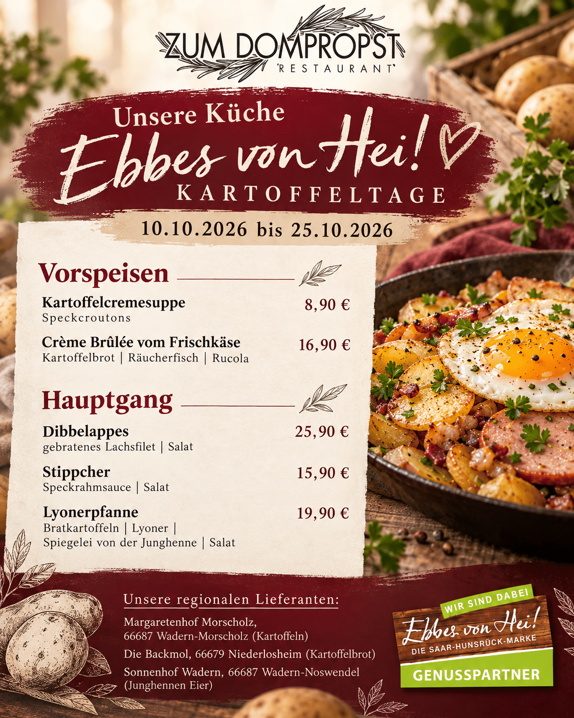 Aktionskarte & Speisekarte 1 Ebbes von Hei! Kartoffeltage